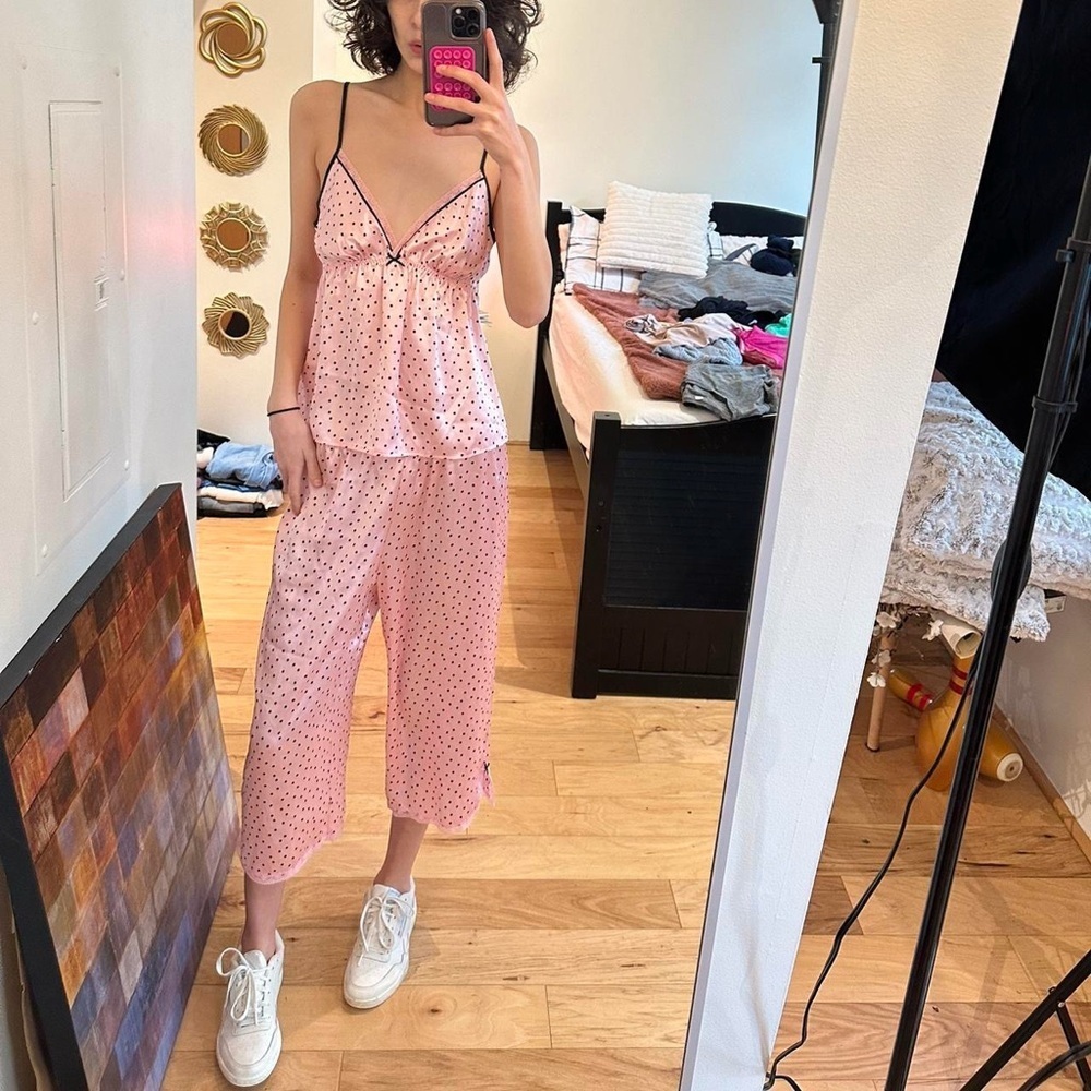 Gilligan & O'Malley Pink Polka Dot Top and Capris